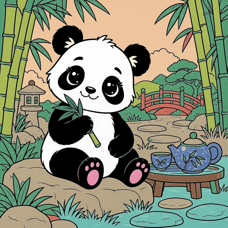 Colored tea in the bamboo garden scene from Little Daydreams